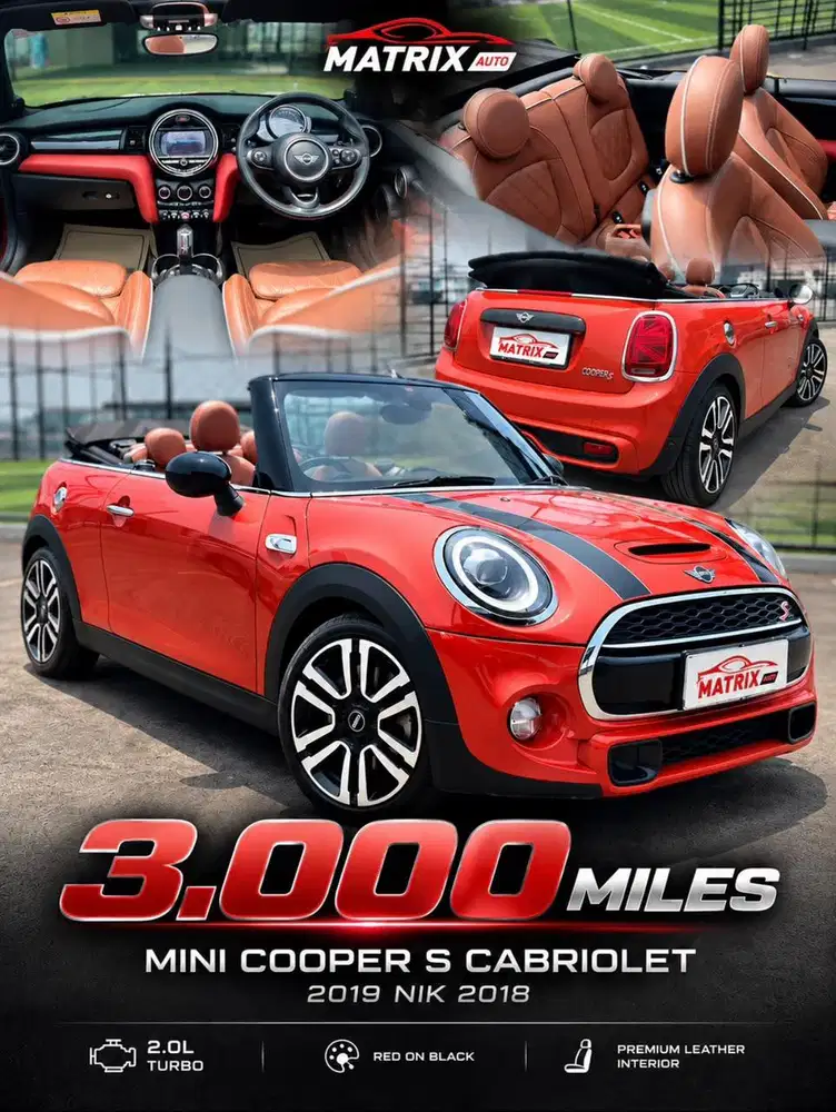 Mini Cooper S Cabriolet 2019 Nik18 Solaris Orange On black siap Pakai