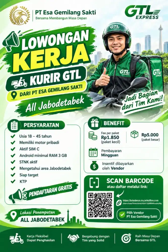 LOWONGAN KURIR GTL ALL AREA TANGERANG & JAKARTA