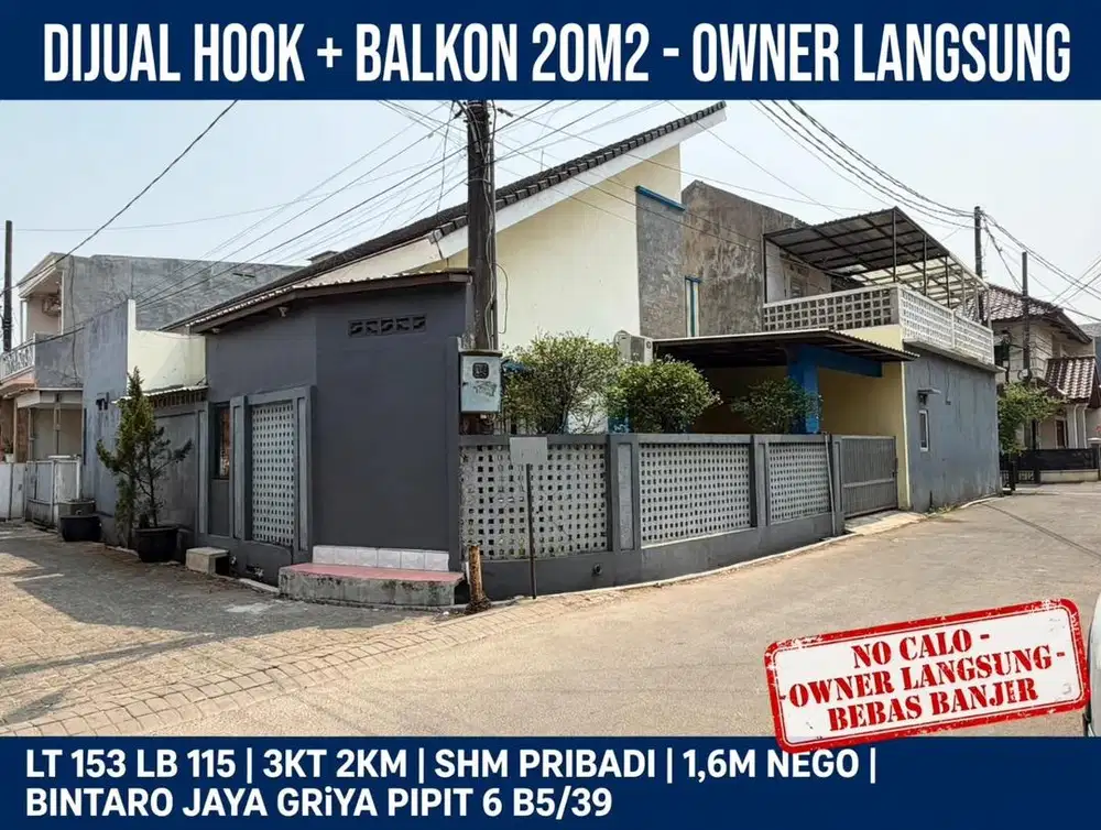 Dijual rumah hook + balkon 20M2 Bintaro Jaya,Griya pipit 6 blok b5/39