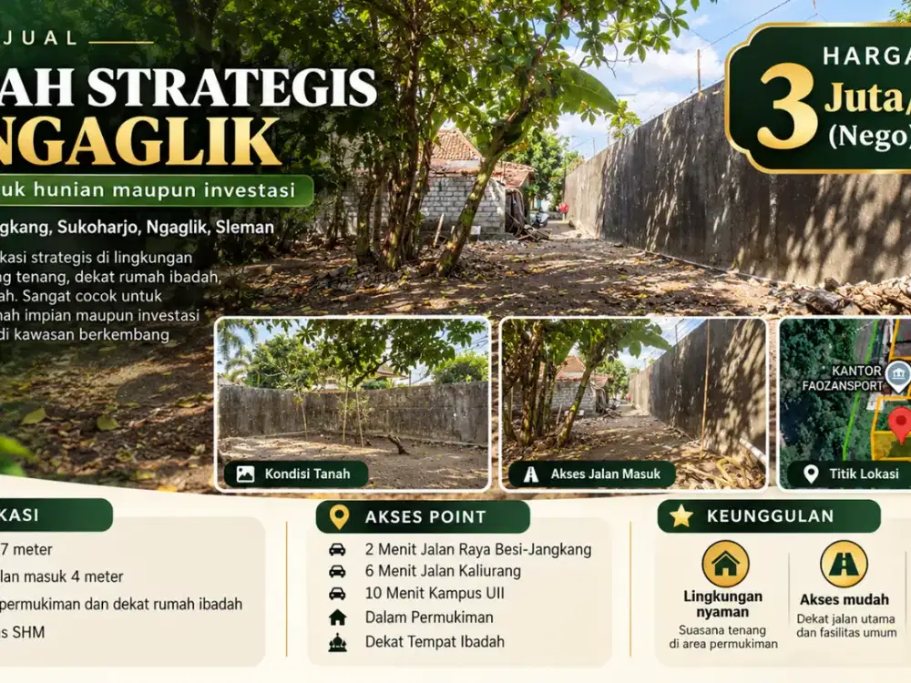 Tanah Dijual Yogyakarta Cocok Untuk Hunian dan Kost Jl Besi Jangkang