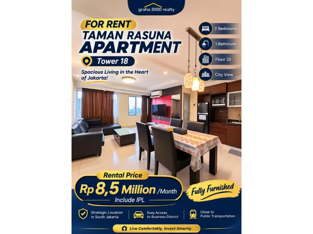 FOR RENT TAMAN RASUNA APARTMENT 18TH 2 BEDROOMS