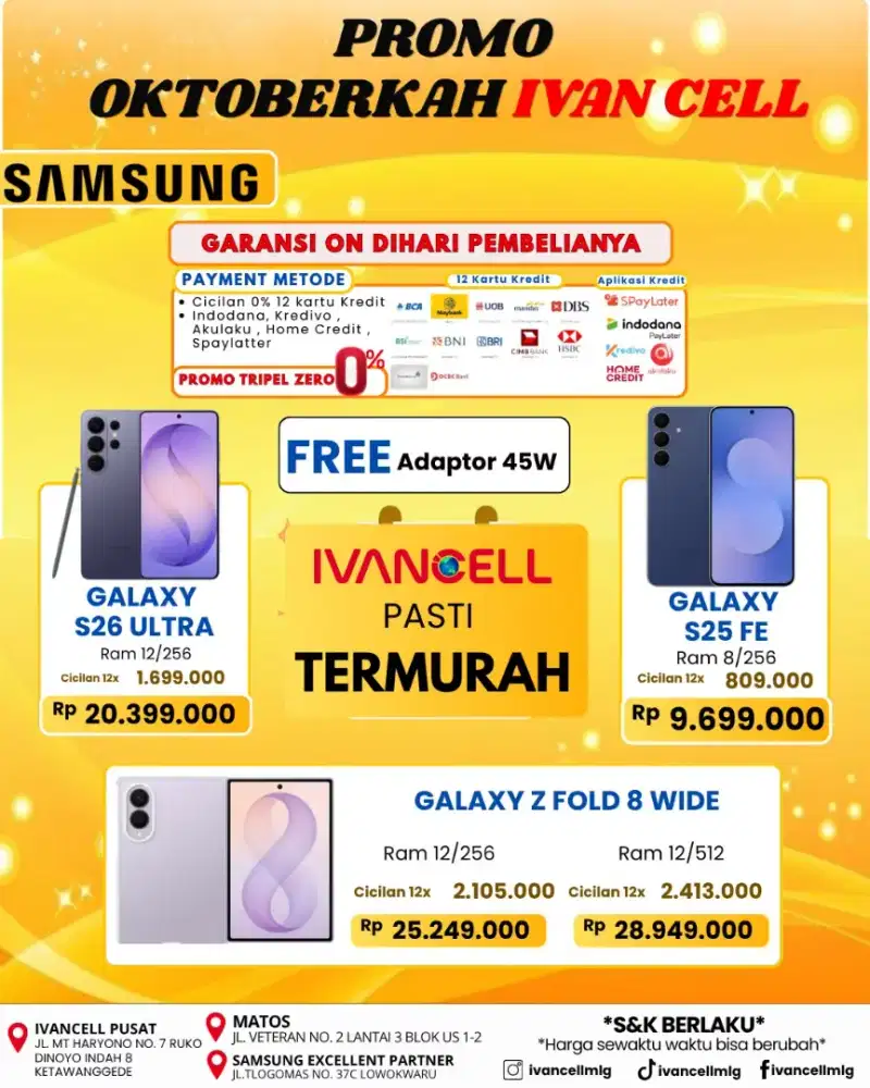 SAMSUNG S26ULTRA 12/256, UNIT NEW SEGEL, FREE ADAPTOR 45W, KREDIT BISA