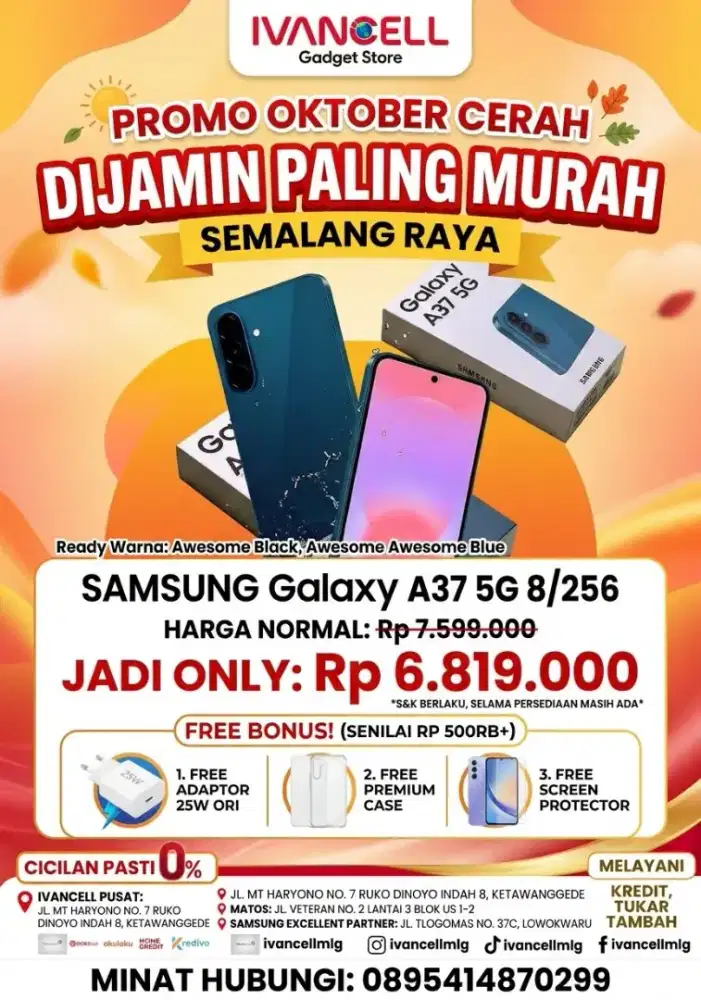 SAMSUNG A37 5G 8/256, PROMO OKTOBER, BANYAK POTONGAN, KREDIT BISA