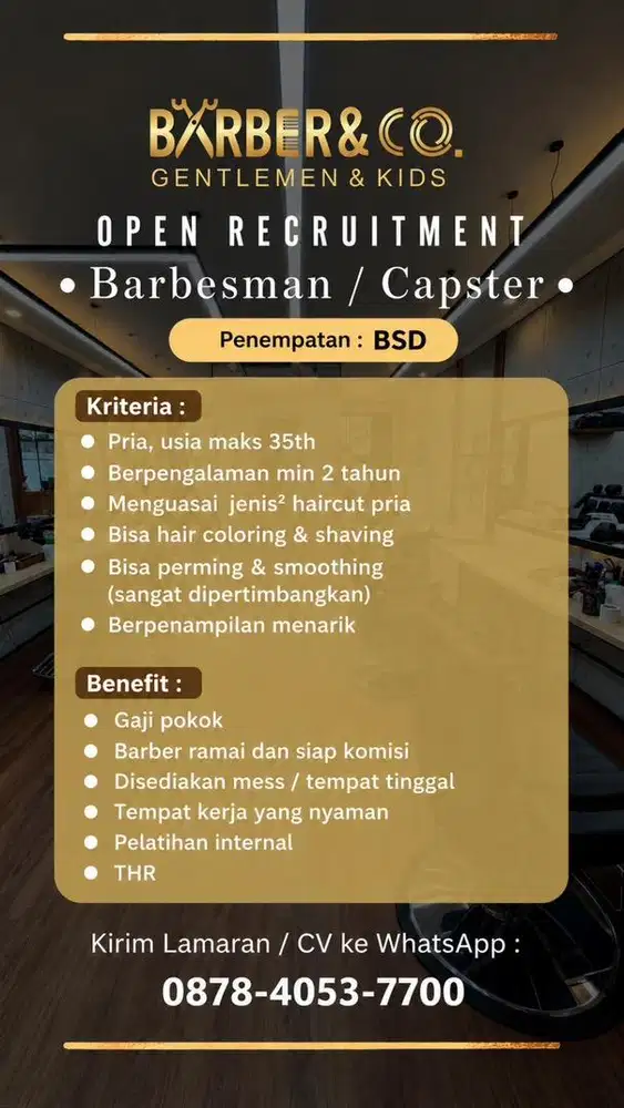 Lowongan Barbershop area BSD Tangerang Selatan