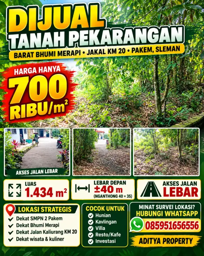 Tanah pekarangan dijual di sawungan pakem Sleman  dekat Kaliurang
