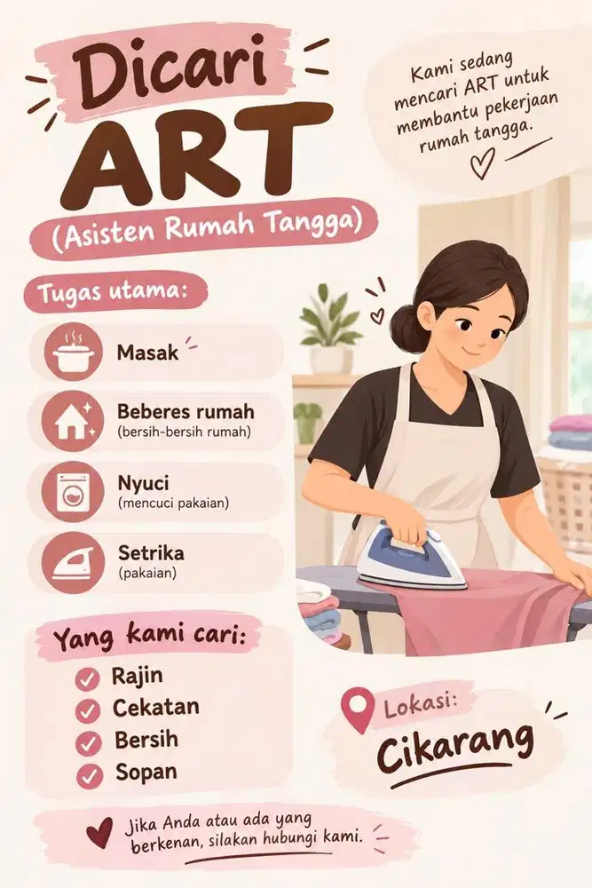 Dibutuhkan Segera ART WAJIB NGINAP