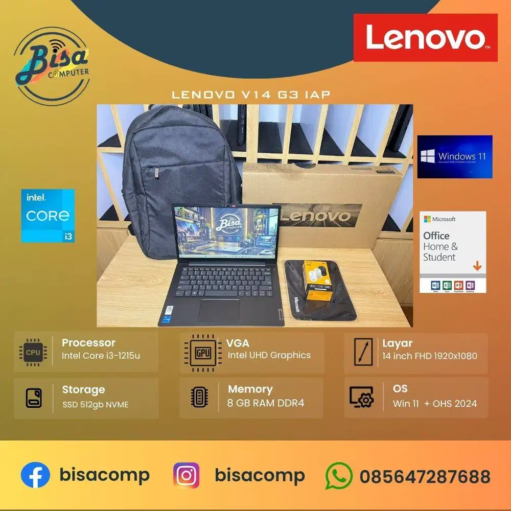 Lenovo V14 G3 IAP Core i3 12th Gen SSD 512gb Ram 8gb 14inchFHD Fullset
