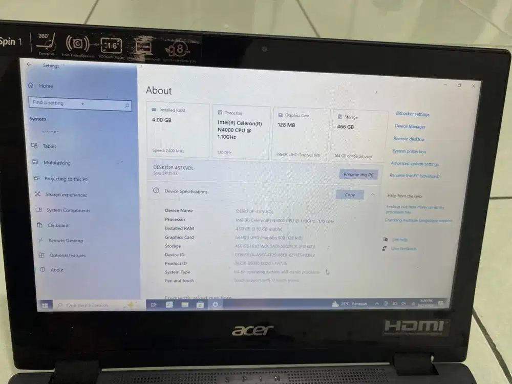 Dijual laptop Acer Spin SP111-33