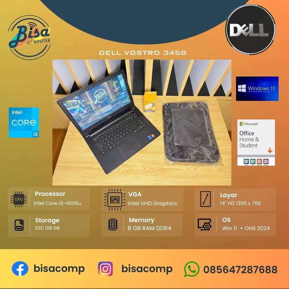 Dell Vostro 3458 Core i3 4th Gen SSD 128gb Ram 8gb 14inchHD