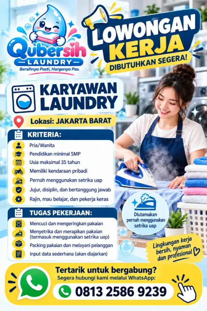 Dicari pegawai Laundry