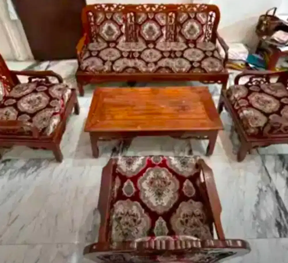 set kursi tamu jati Jepara asli, siap pakai, ditambah busa