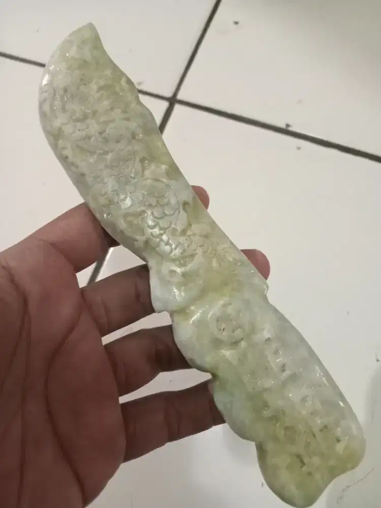 Giok ukiran chinese + tongkat iteuk bahan tulang