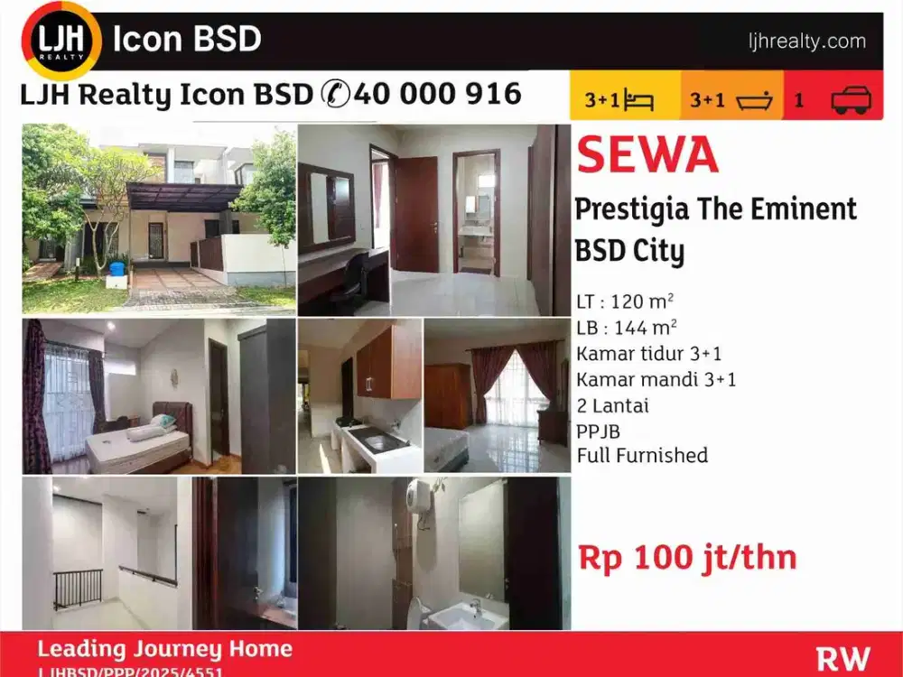 Disewakan Rumah Hunian Prestigia The Eminent BSD City