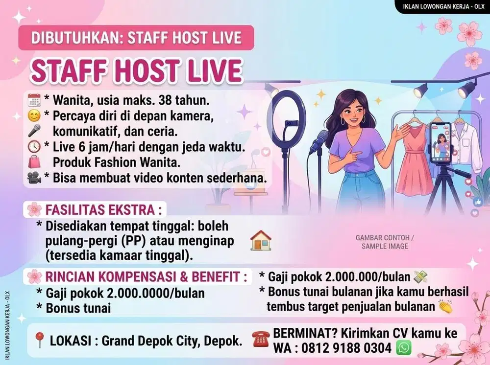 DIBUTUHKAN HOST LIVE PEREMPUAN