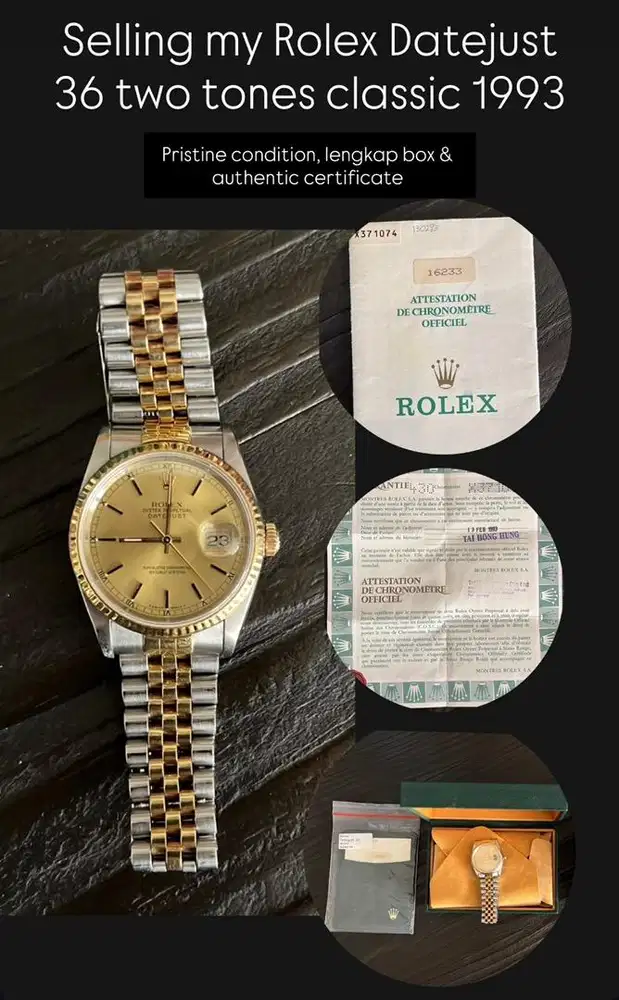 rolex datejust 36 two tones classic 1993