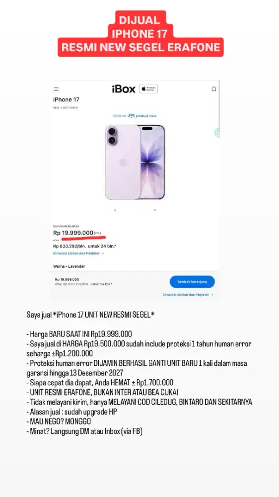 DIJUAL CEPAT IPHONE 17 BASIC 256 GB RESMI NEW SEGEL