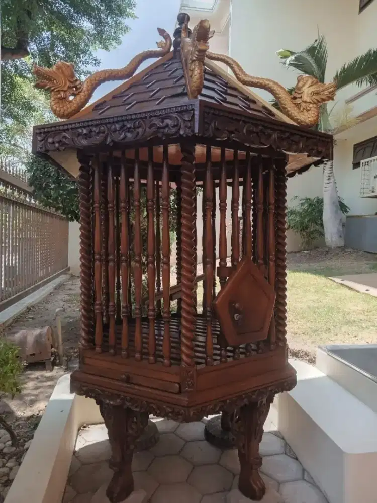 Sangkar Ayam Bekisar/Bangkok Kayu Jati Ukiran Lawas Spt Baru