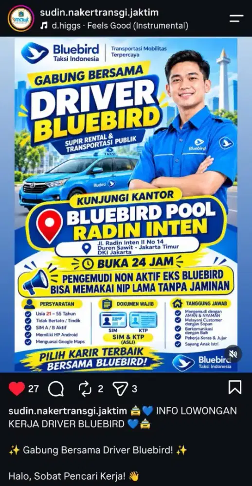 Lowongan kerja Driver Bluebird