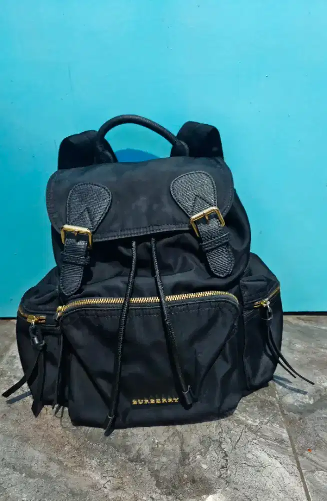 Ransel Burberry London Black nylon Rucksack back pack bag