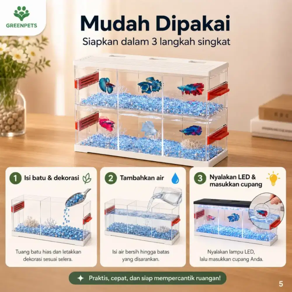 Aquarium Cupang 6 Ruang-Putih
Ukuran: 26,7x9,5x20,1 Cm
