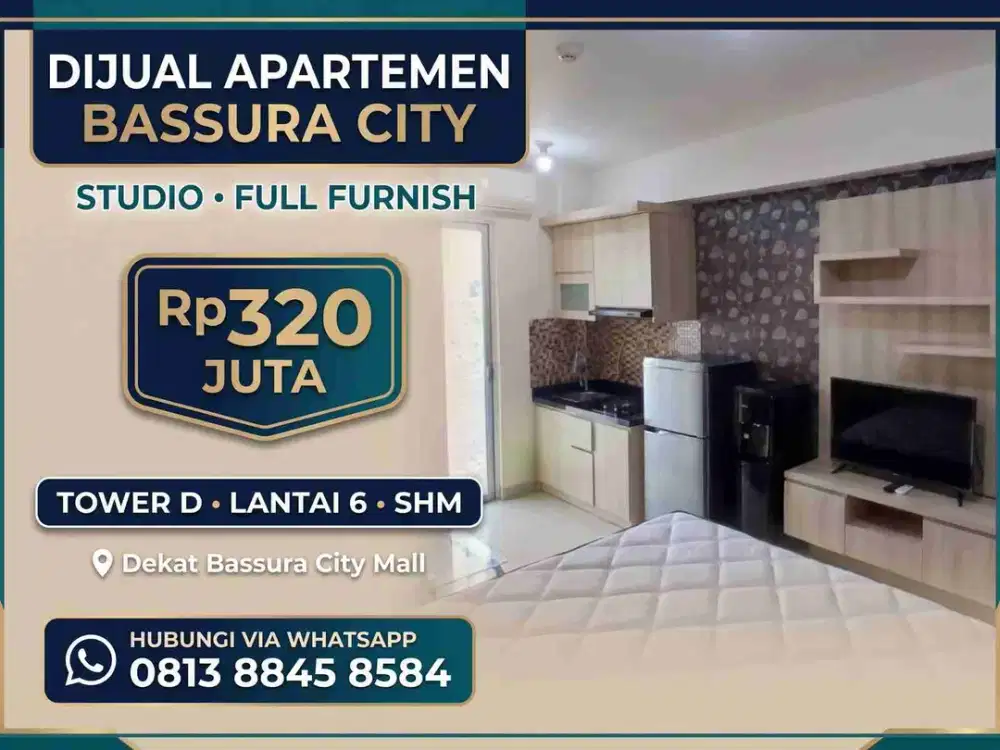 Dijual Studio Furnish SHM Murah  Lantai Rendah Apartemen Bassura City