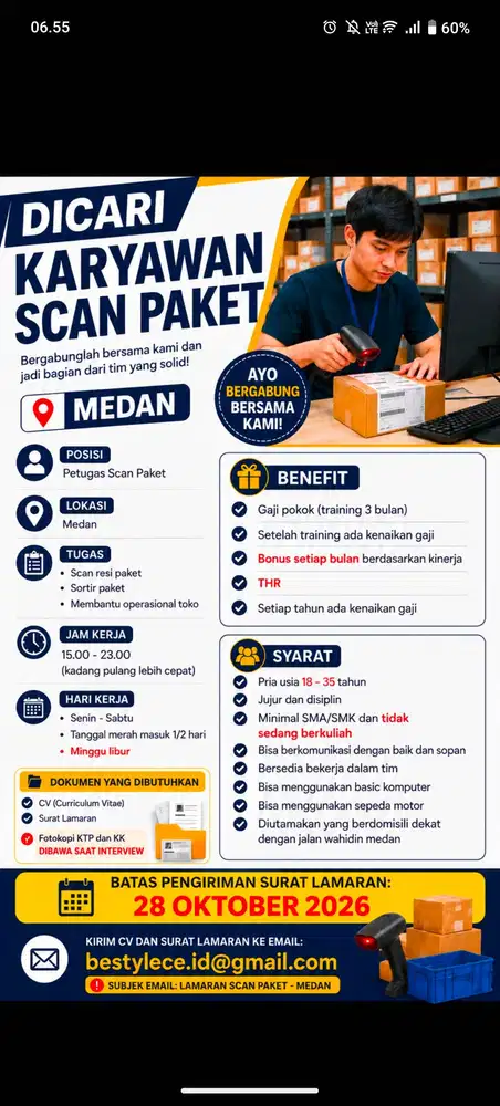 LOWONGAN KERJA PETUGAS SCAN PAKET – MEDAN