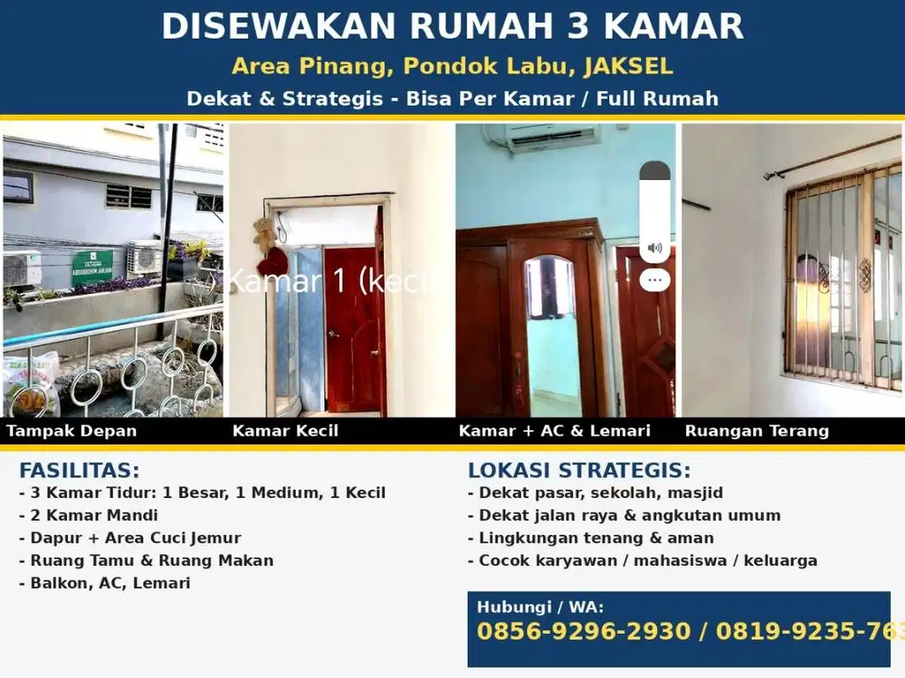 Disewakan bagian atas rumah, lokasi stategis pondok labu, jaksel