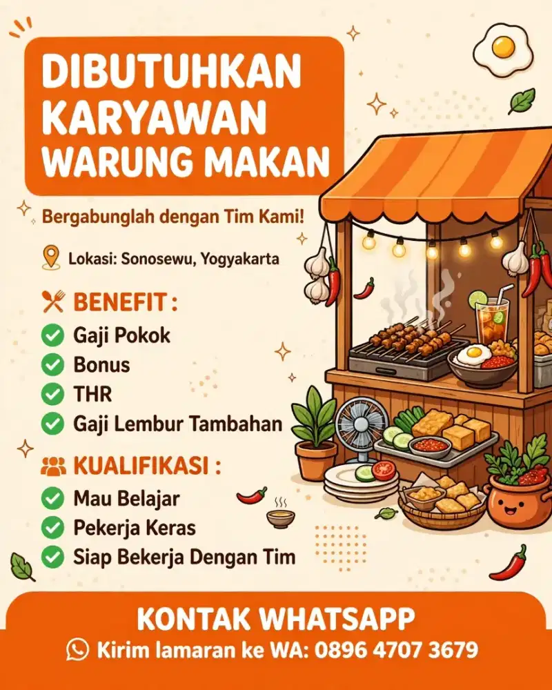 Dibutuhkan karyawan warung makan