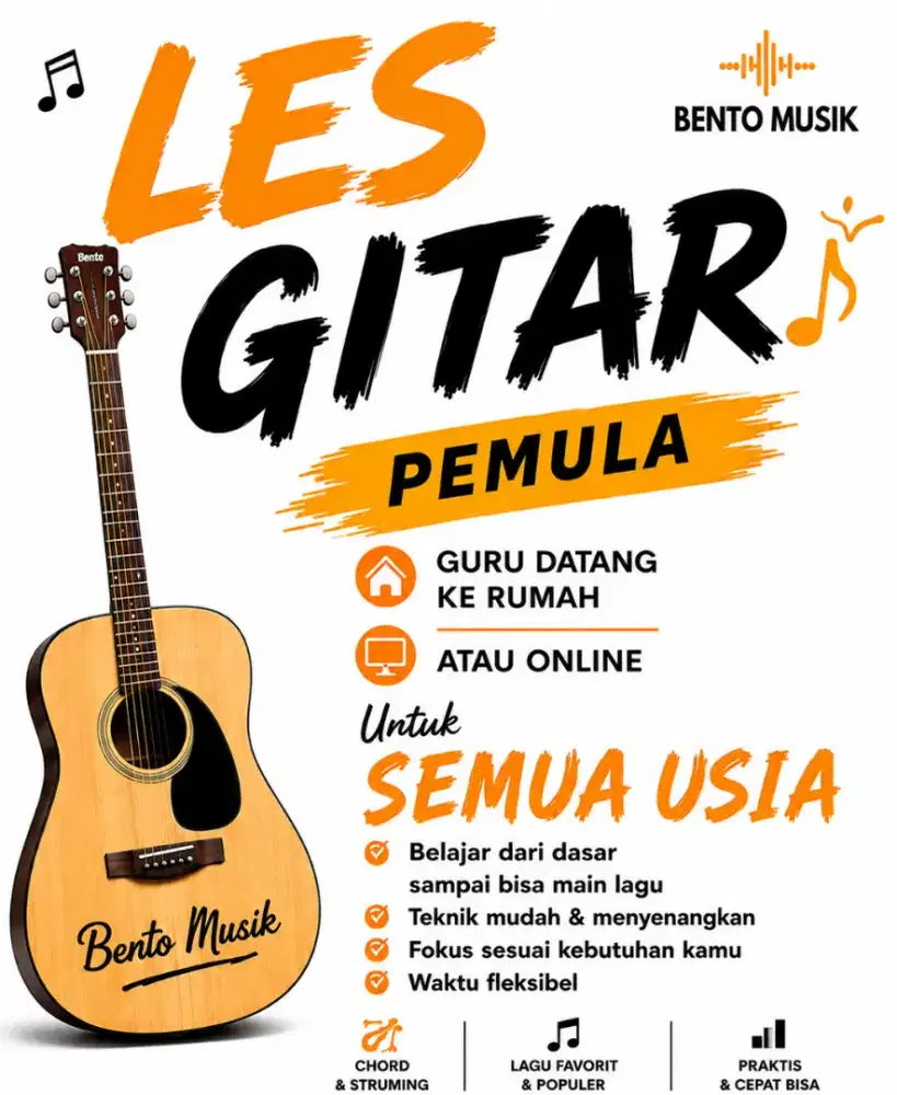 Les Gitar Akustik Dan Elektrik Bagi Pemula