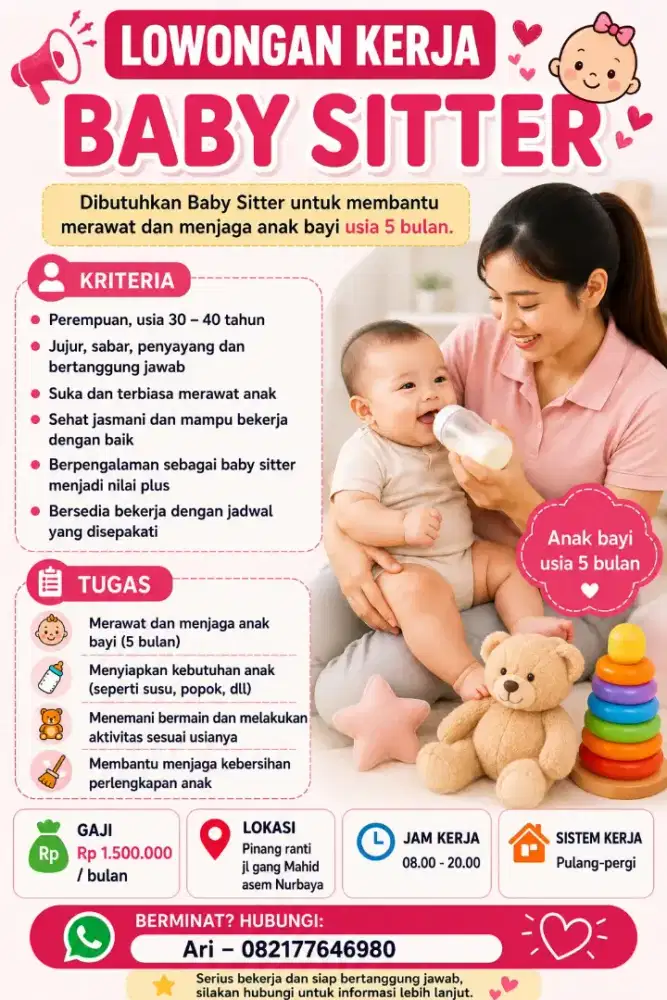 Lowongan babysitter Pinang Ranti jl asem Nurbaya