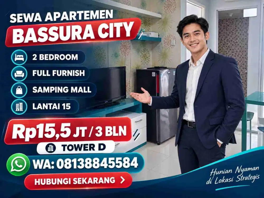 Sewa 2BR Full Furnish Tower Samping Mall Apartemen Bassur City