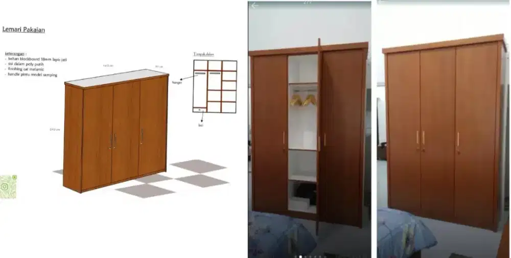 Lemari kayu 3 pintu
