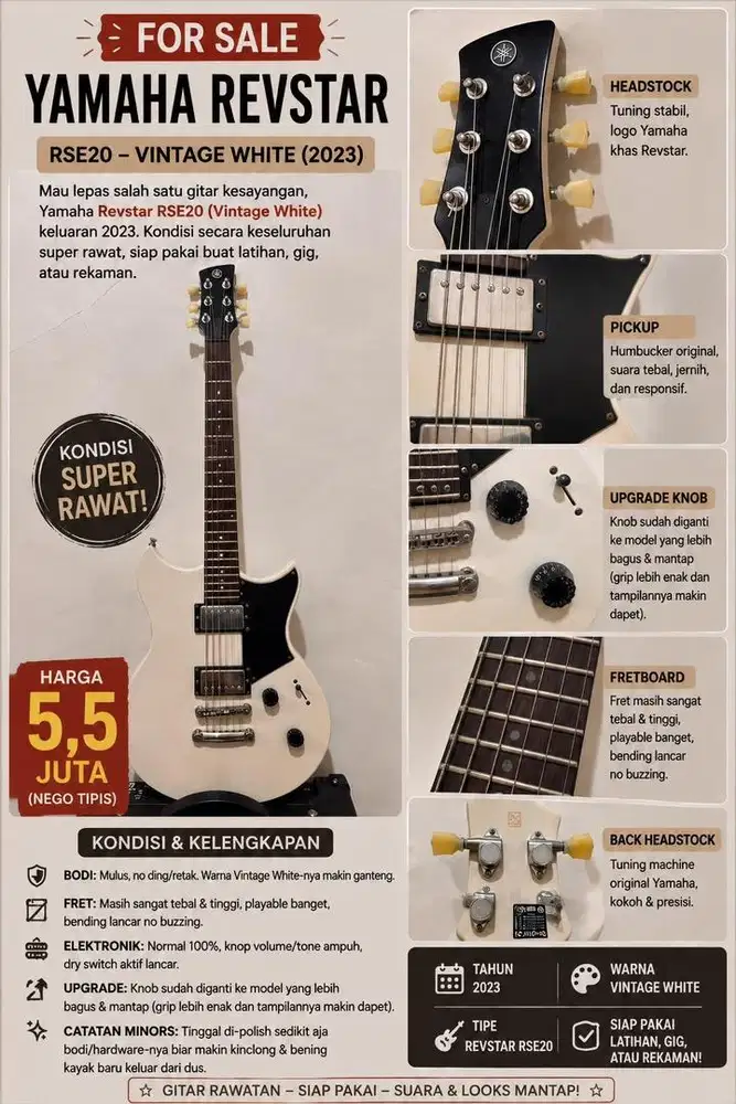 Jual Rugi YAMAHA REVSTAR RSE20 – VINTAGE WHITE (2023) Ori