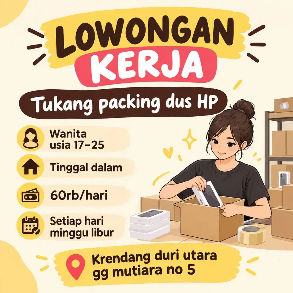 Dicari Karyawan Packing untuk Produk Dus Handphone Lokasi Krendang
