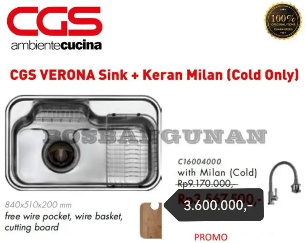 Sink CGS lengkap dengan telenan dan kran