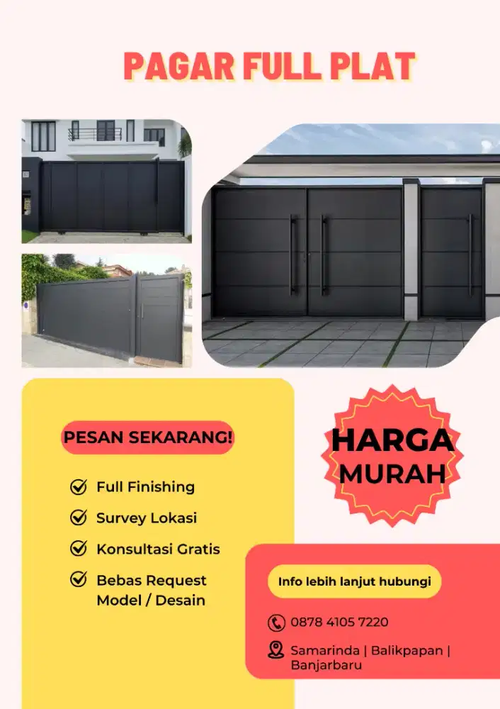 JUAL PAGAR FULL PLAT BESI MINIMALIS CUSTOM HARGA MURAH