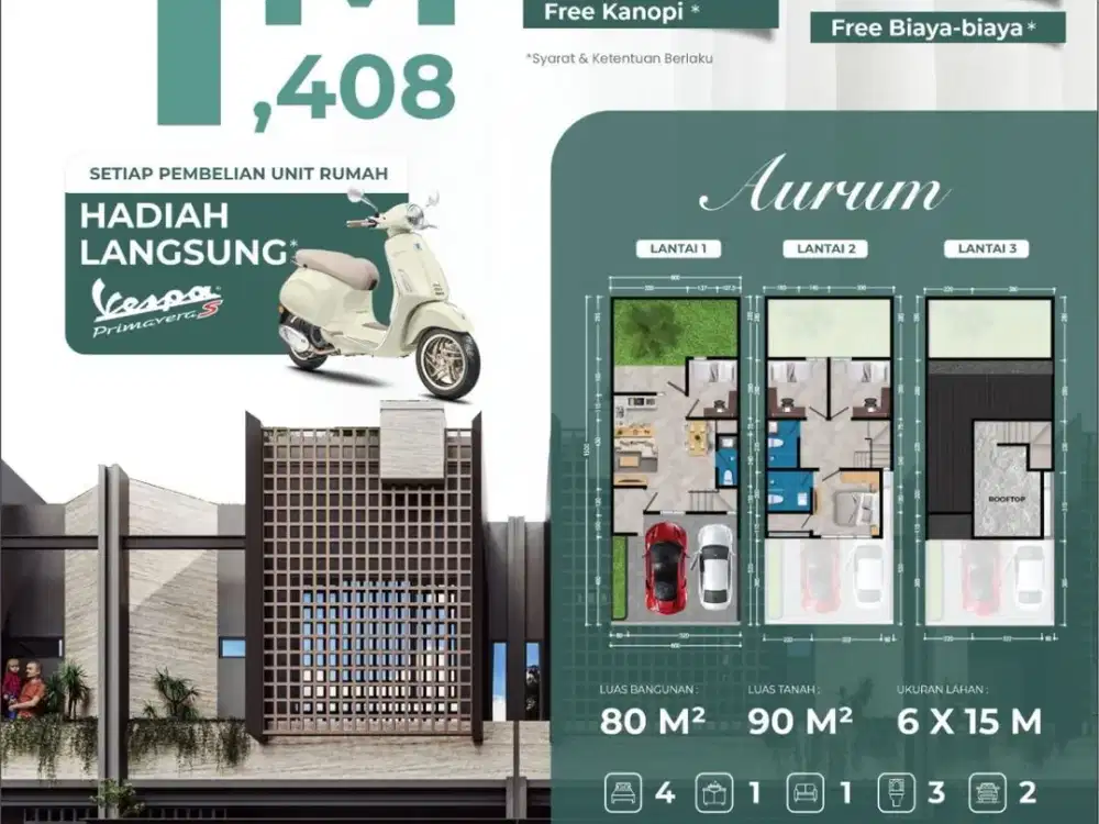 Modern Estatet Hertasning Baru Cluster Orchard  type  80/90 (6X15) 2 lantai 4 kamar tidur 3 kamar mandi      Harga  Rp 1.408.000.000,-  Dp 5 %
