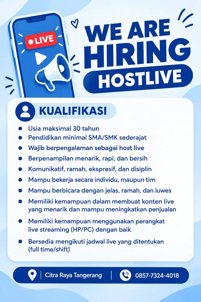 DICARI HOST LIVE BERPENGALAMAN