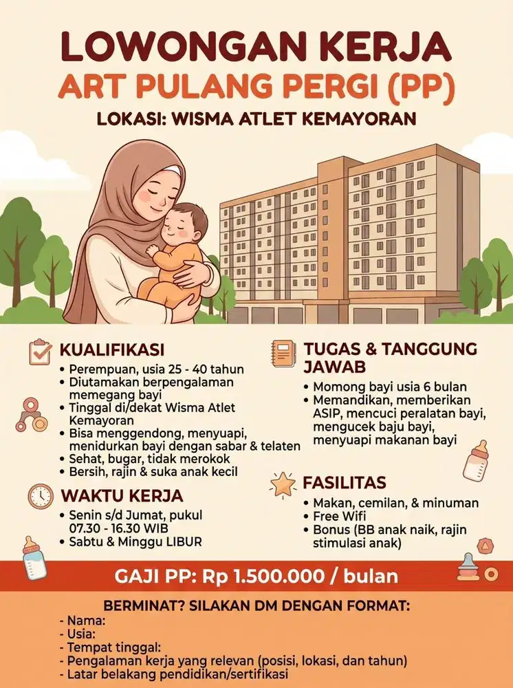 Dibutuhkan ART Momong Pulang Pergi