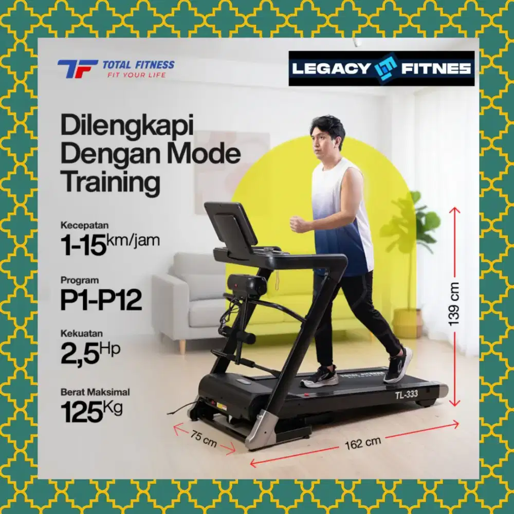 Treadmill elektrik autoincline TL-333 alat olahraga ECT-127