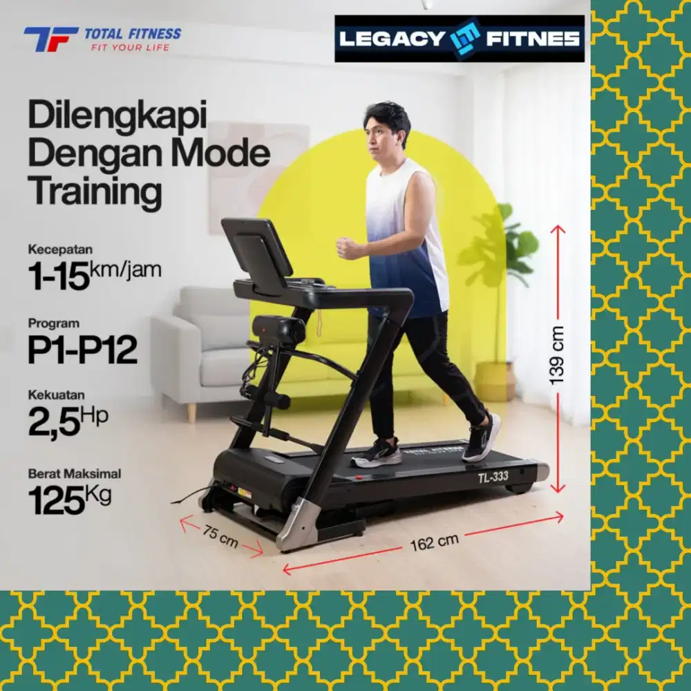 Treadmill elektrik autoincline TL-333 alat olahraga ECT-127
