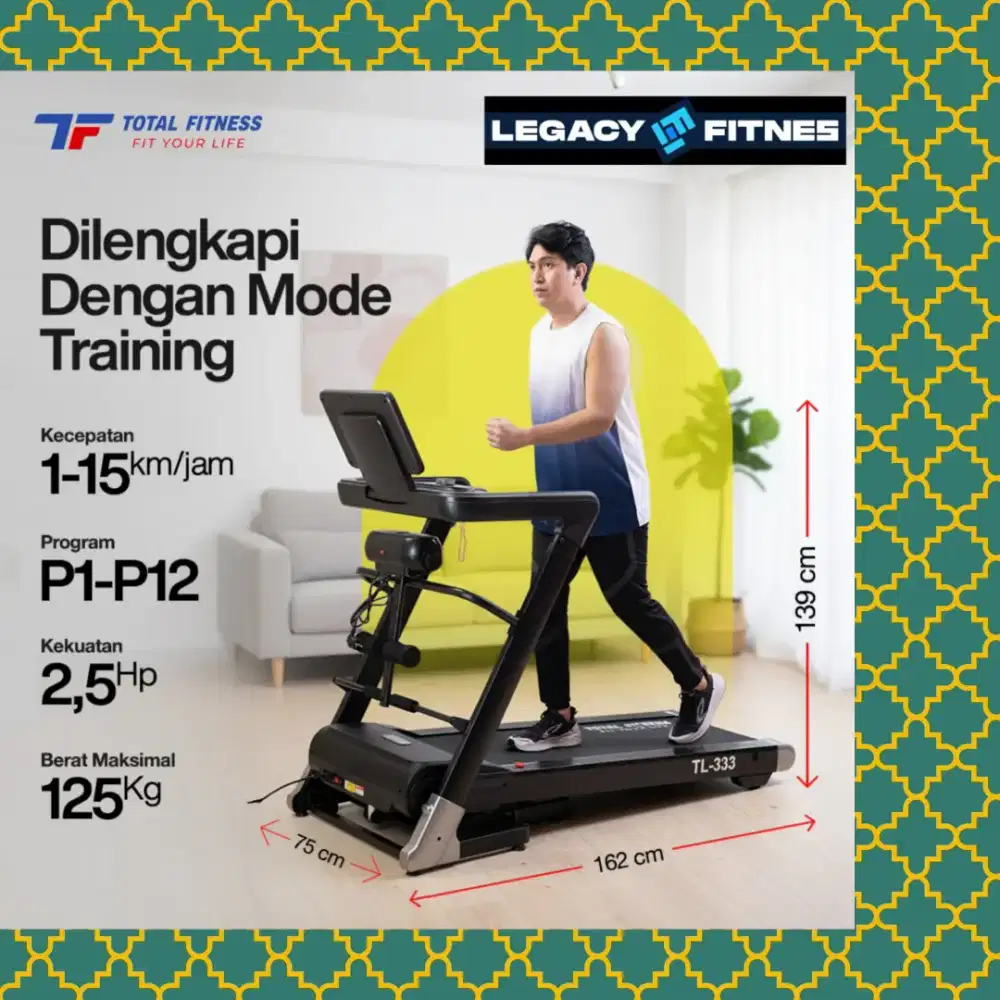 Treadmill elektrik autoincline TL-333 alat olahraga ECT-127