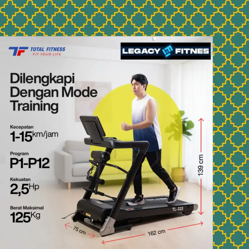 Treadmill elektrik autoincline TL-333 alat olahraga ECT-127