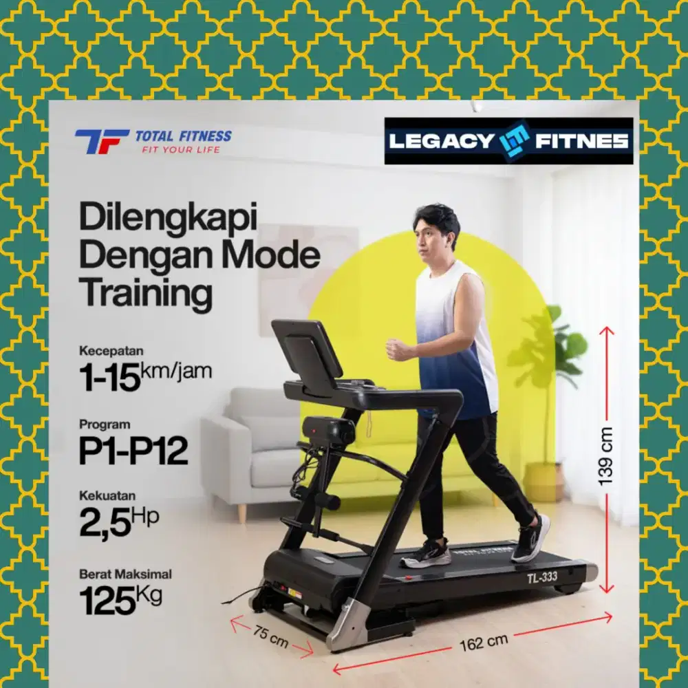 Treadmill elektrik autoincline TL-333 alat olahraga ECT-127