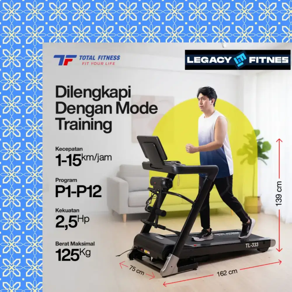 Treadmill elektrik autoincline TL-333 alat olahraga ECT-127