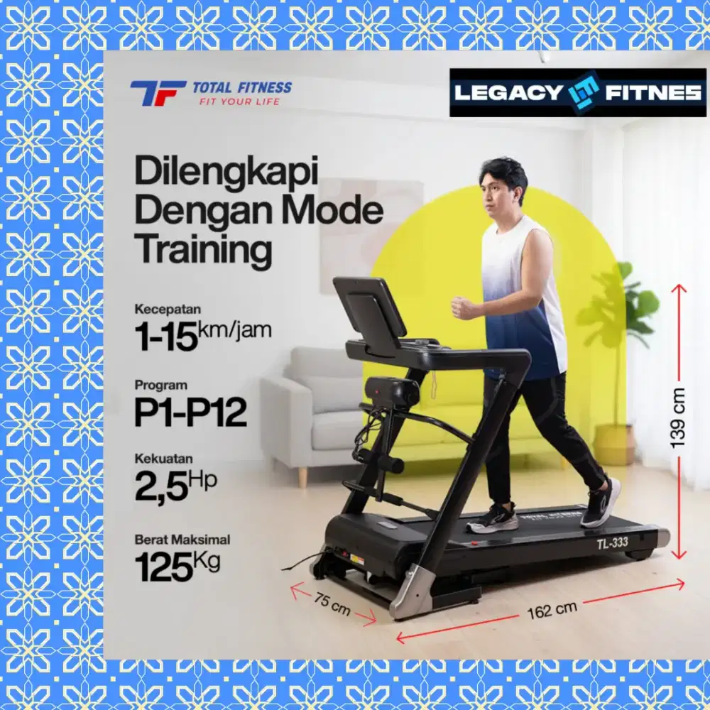 Treadmill elektrik autoincline TL-333 alat olahraga ECT-127