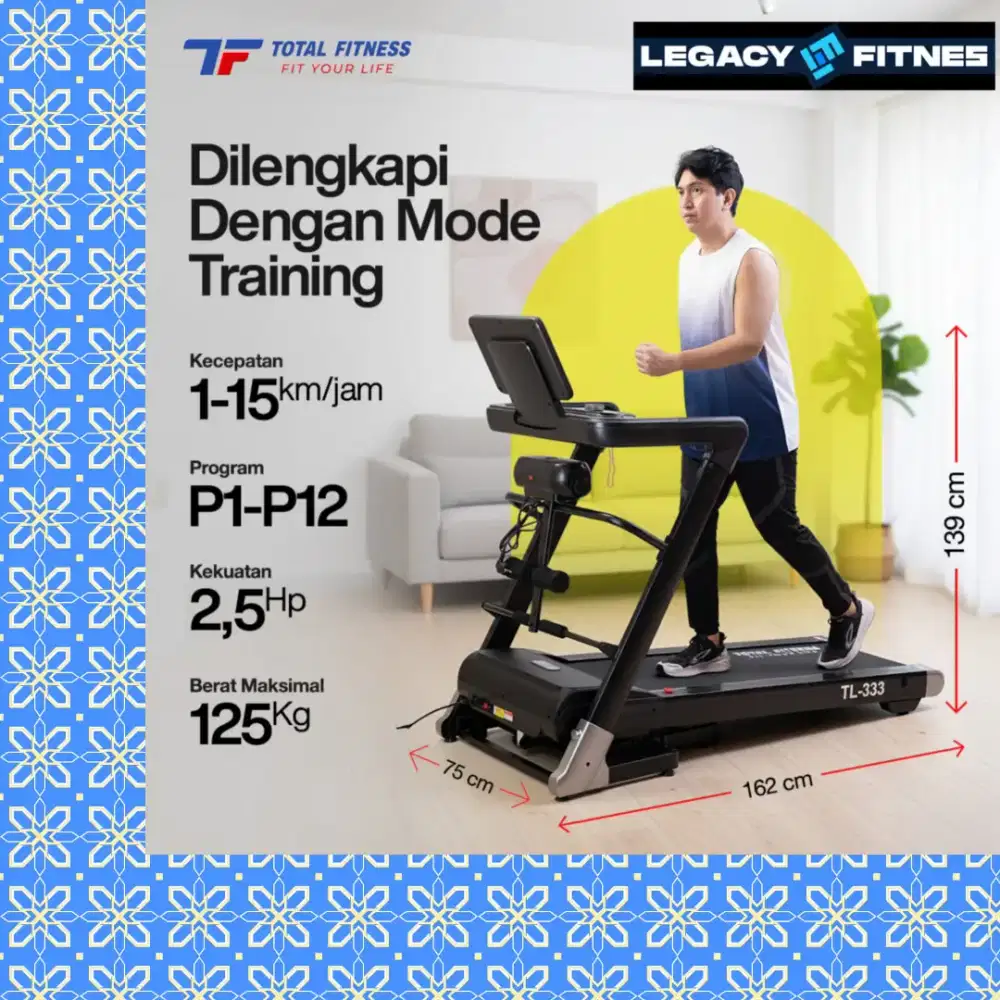Treadmill elektrik autoincline TL-333 alat olahraga ECT-127