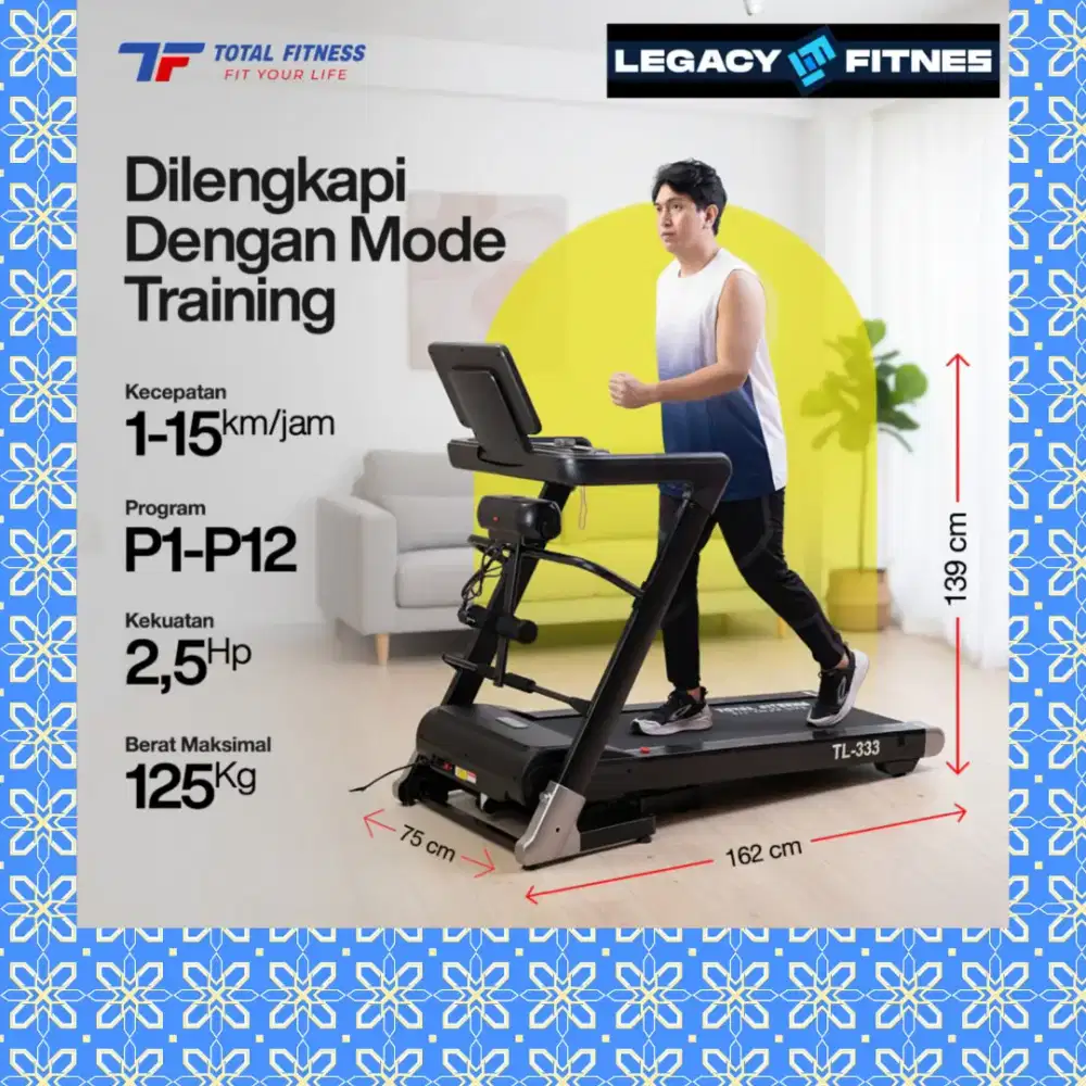 Treadmill elektrik autoincline TL-333 alat olahraga ECT-127