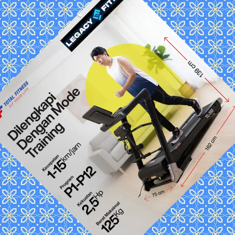 Treadmill elektrik autoincline TL-333 alat olahraga ECT-127