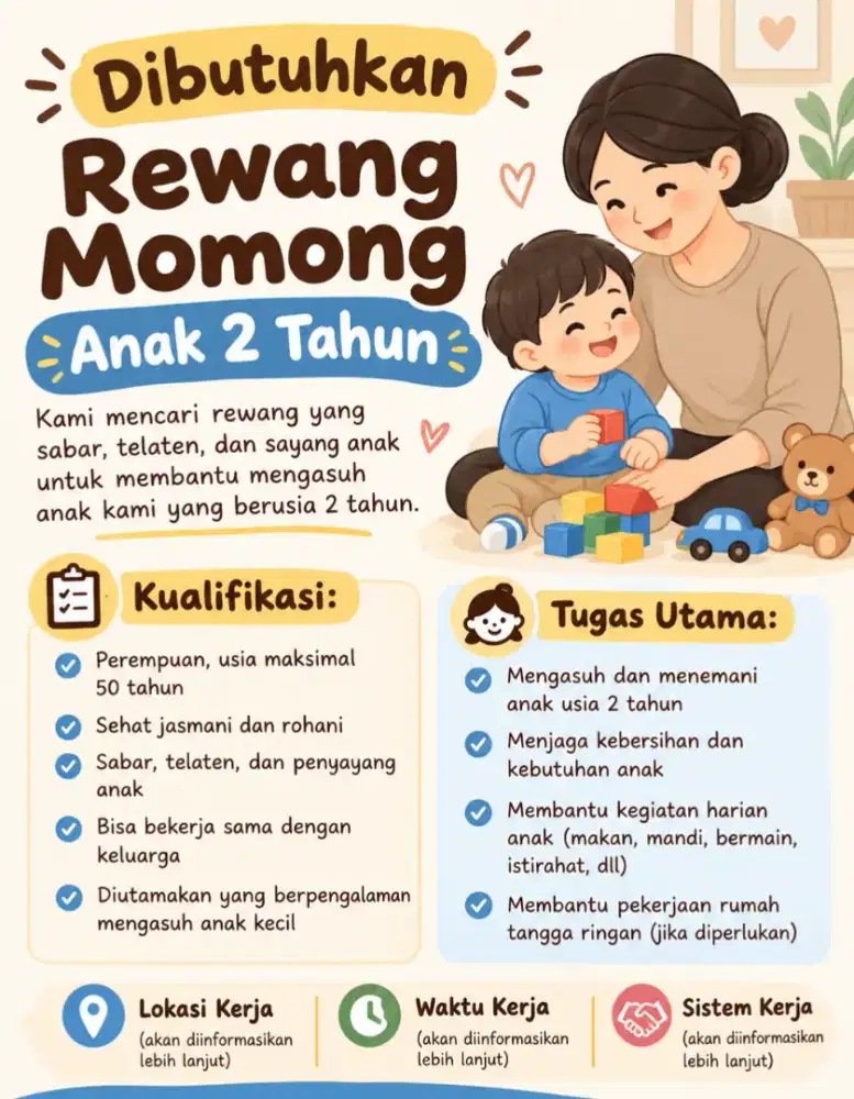 Dibutuhkan Rewang Momong Anak Usia 2 th